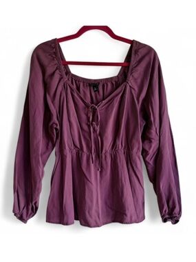 Torrid Burgundy Tie Neck Peasant Blouse Size 0